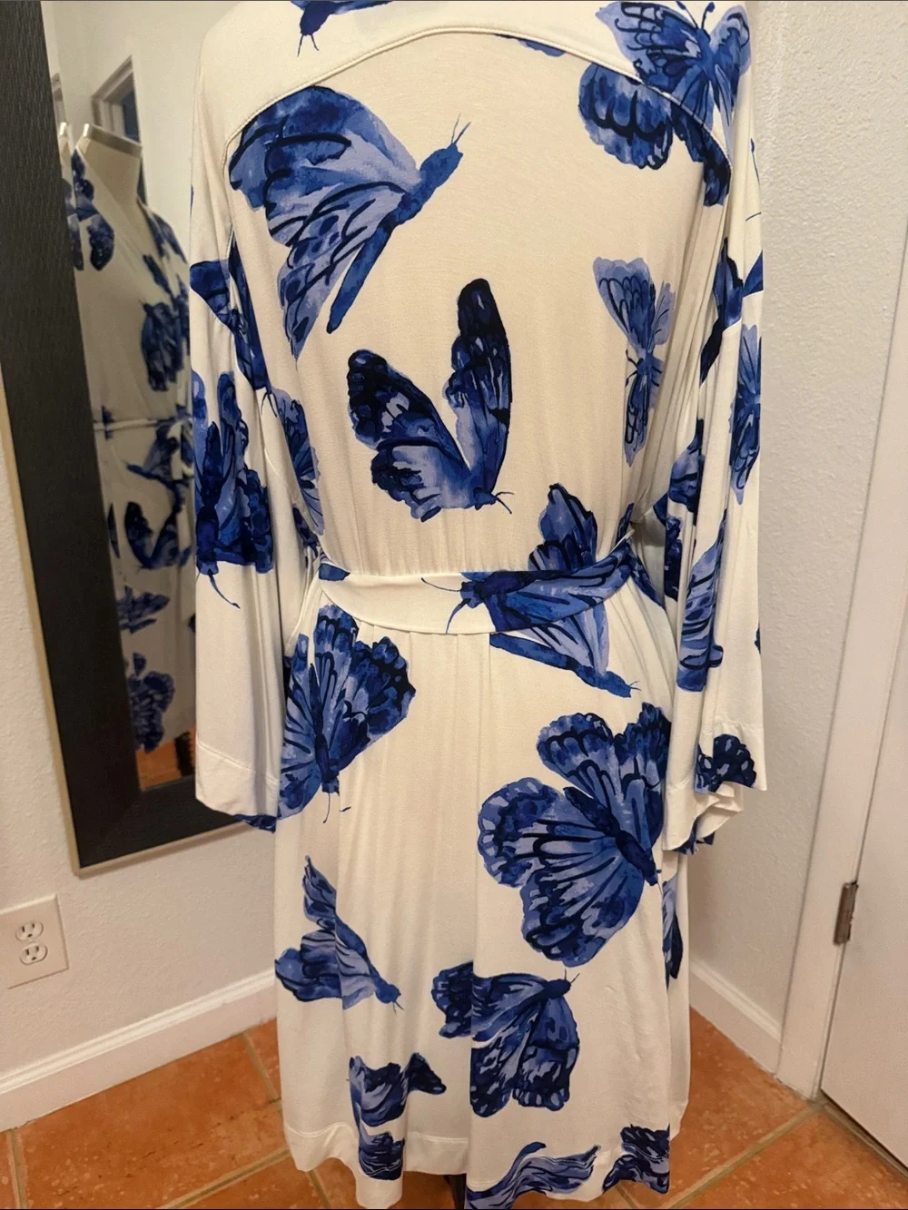 Soma White Robe with Blue Butterfly Print